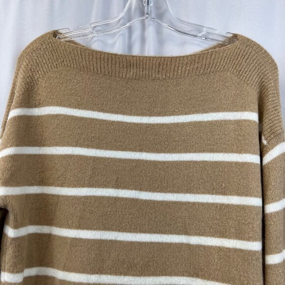 Becaal Women’s Long Sleeve Boat Neck Beige/White Striped Pullover Sweater S Soft - Picture 5 of 8